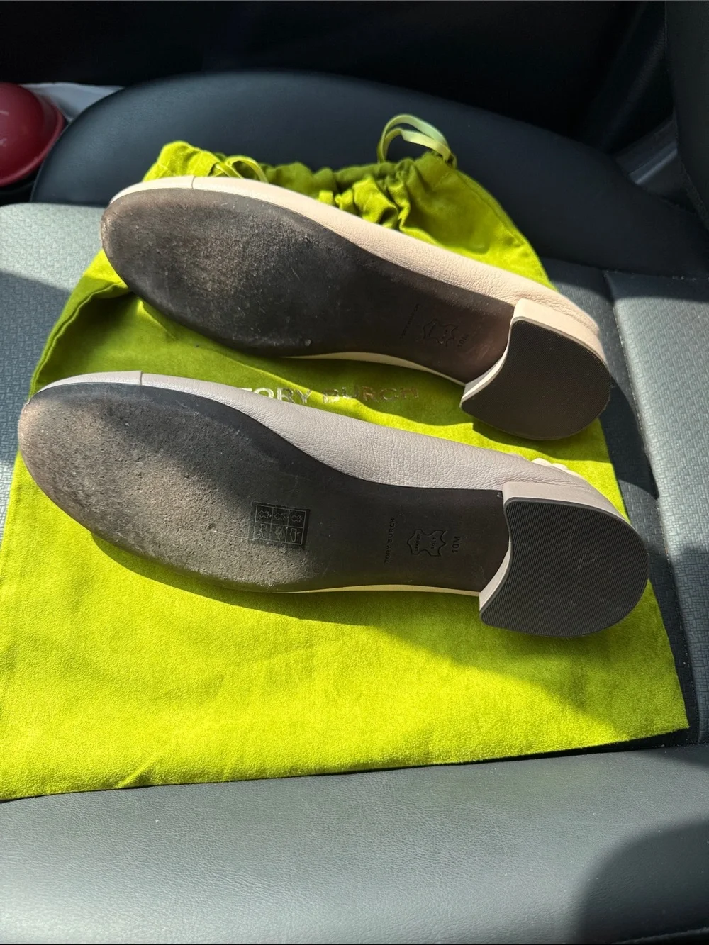 Tory Burch Beige Leather Logo Ballet Flats